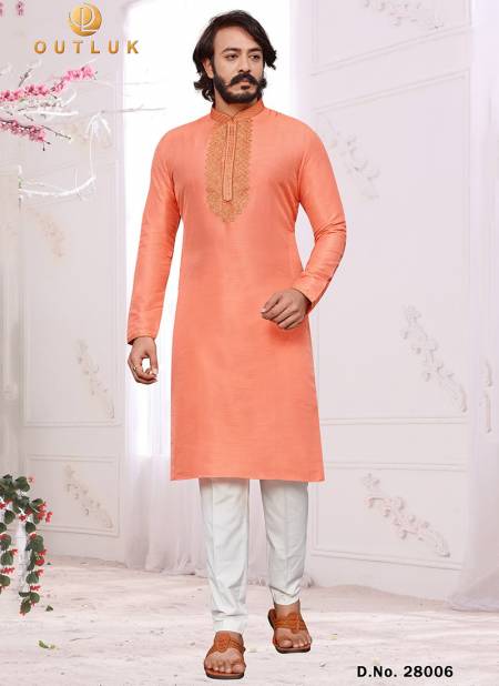 Orange Colour Outluk vol 28 Stylish Fancy Designer Party And Function Wear Art Silk Kurta Churidar Pajama Redymade Collection 28006